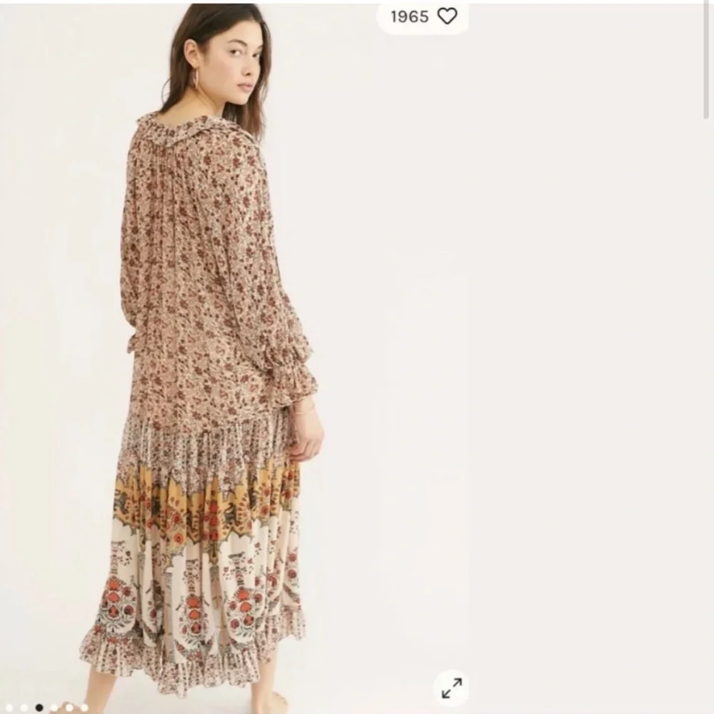 Free People Feeling Groovy Border Print Floral Bohemian Maxi Dress Medium